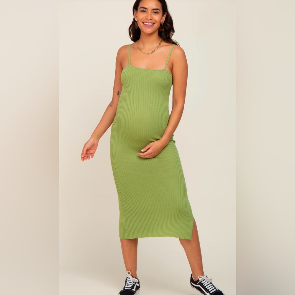 Pinkblush Olive Green Ribbed Midi Dress